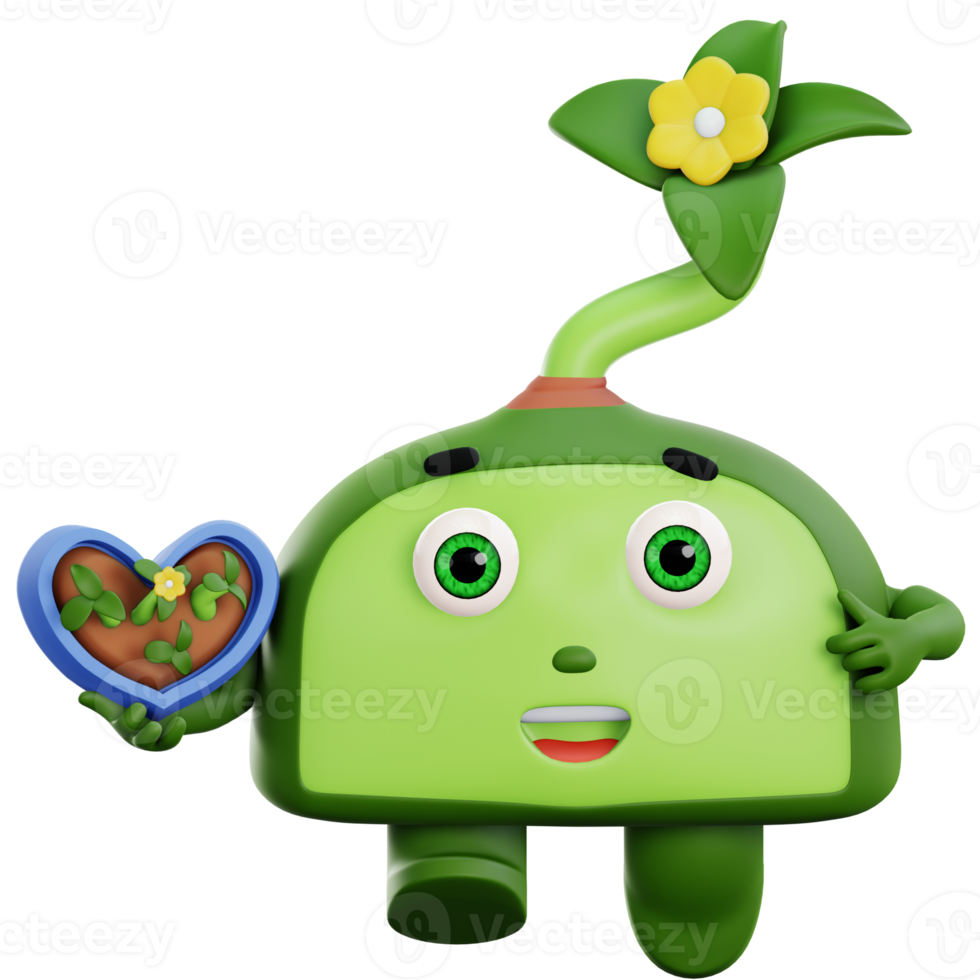 3d cute plant character happy growth png
