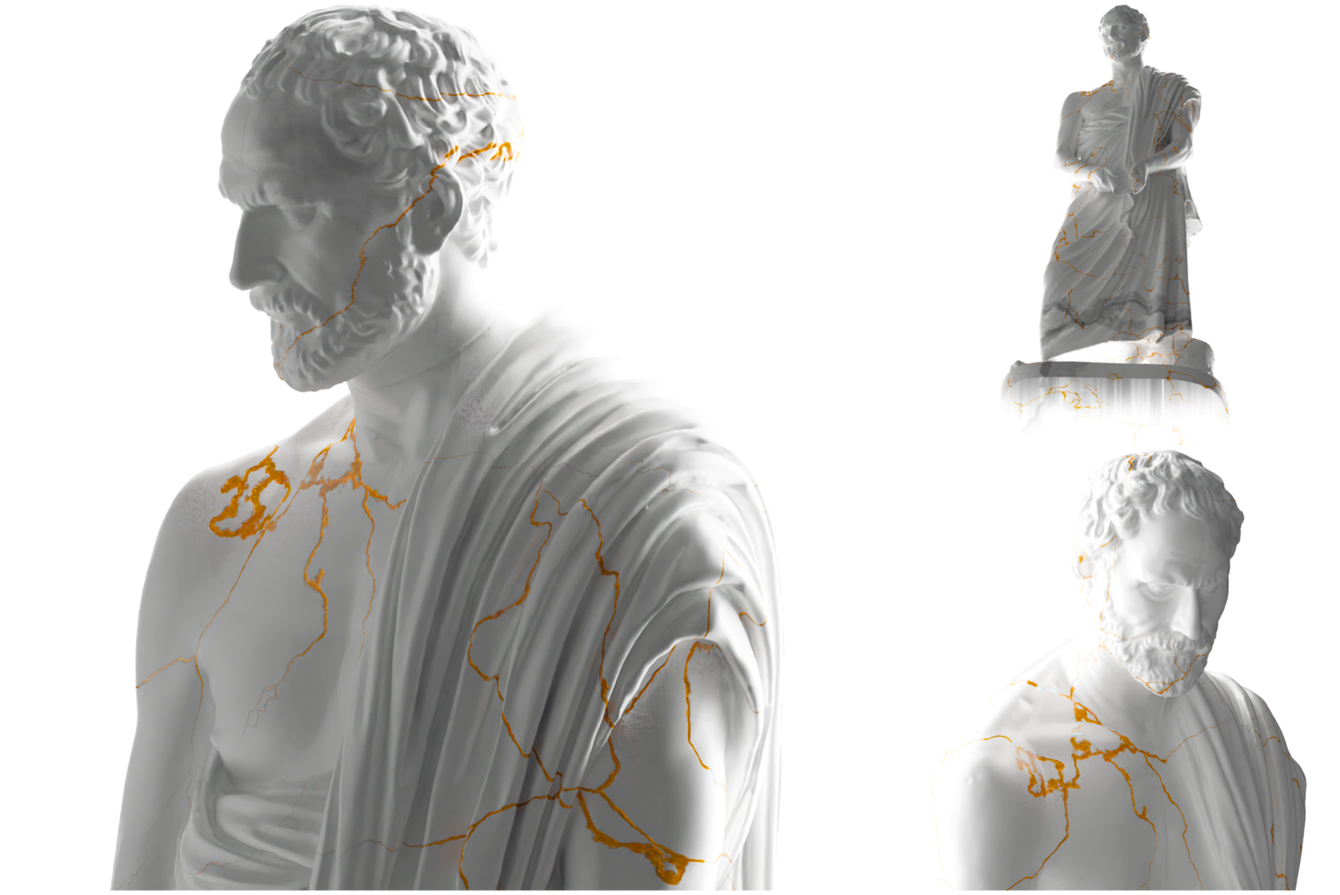 Free Elegant white marble statue of Demosthenes in gold finish, perfect