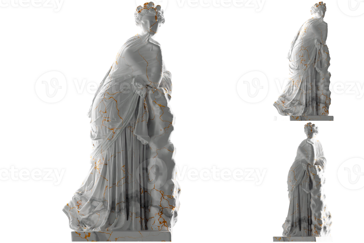 White marble statue of Polyhymnia with gold accents. Perfect for website and social media promotion png