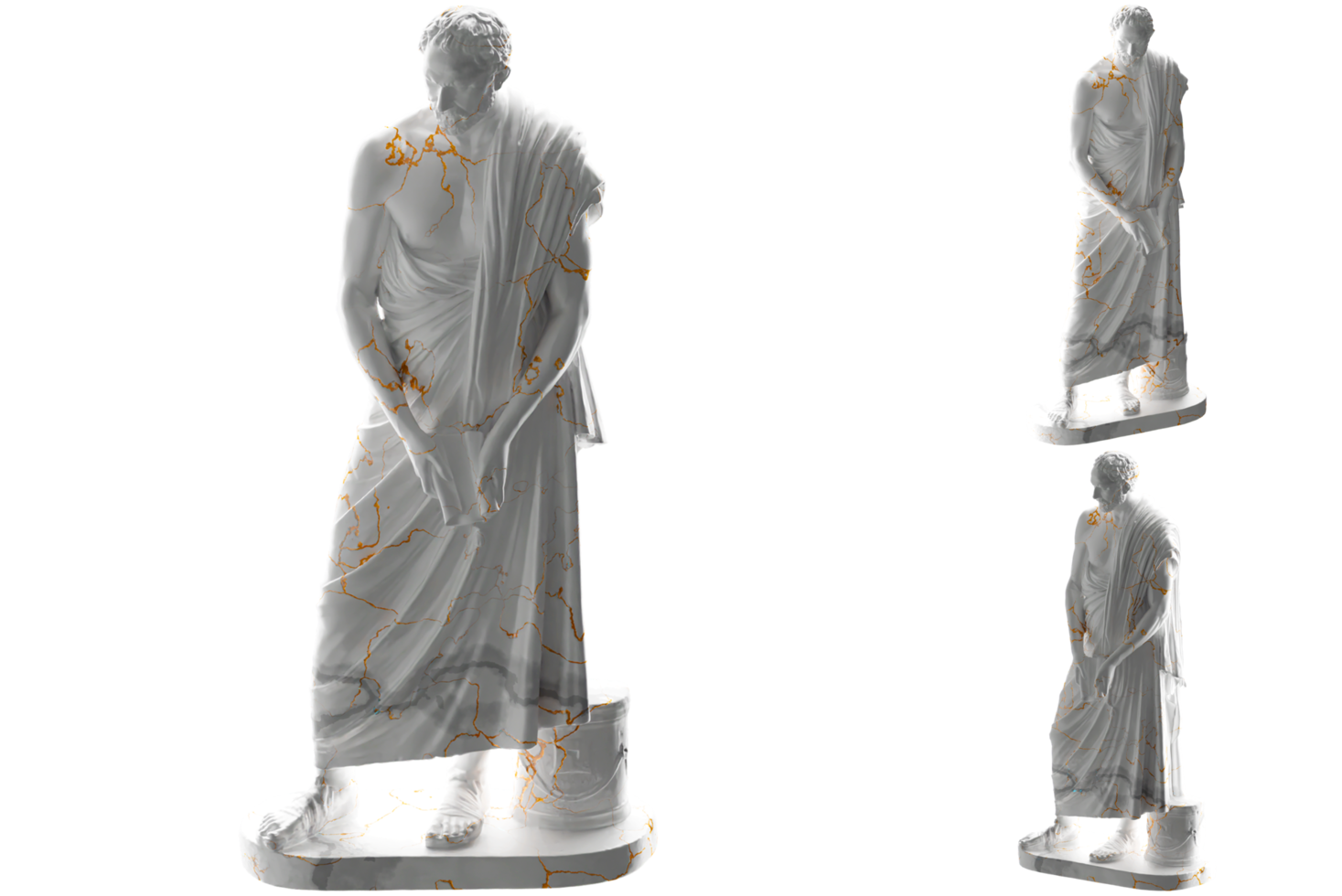 Free Elegant white marble statue of Demosthenes in gold finish, perfect