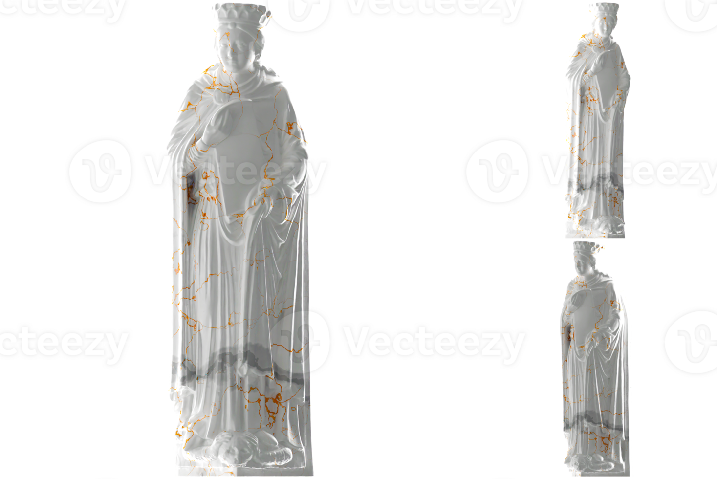Elegant Queen of Sheba 3D render with white marble and gold material, perfect for luxury apparel and album covers png