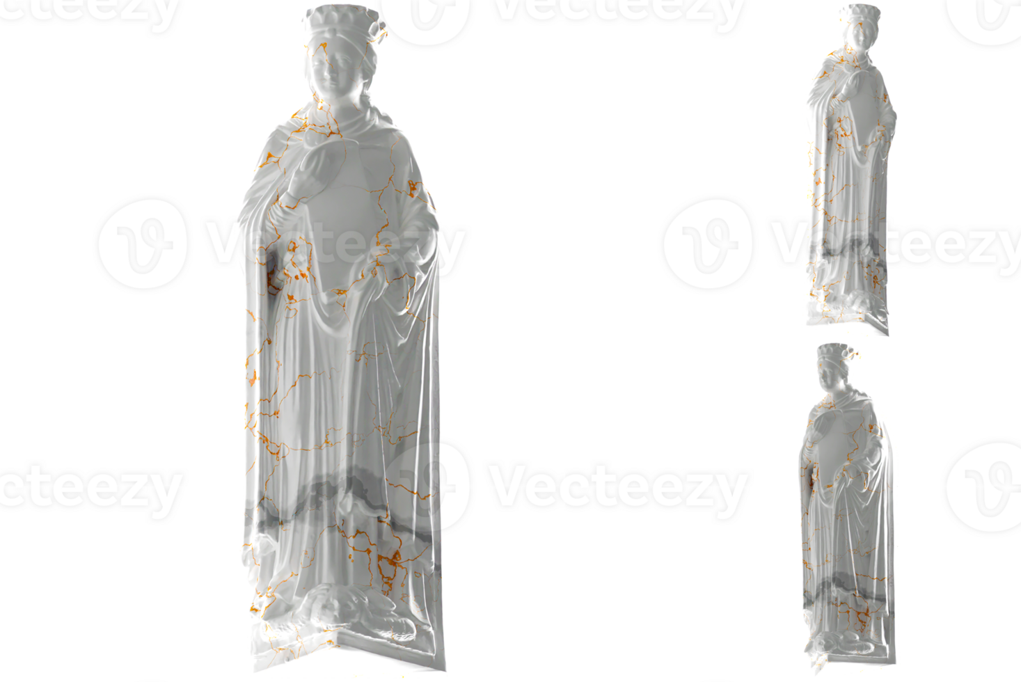 Elegant Queen of Sheba 3D render with white marble and gold material, perfect for luxury apparel and album covers png