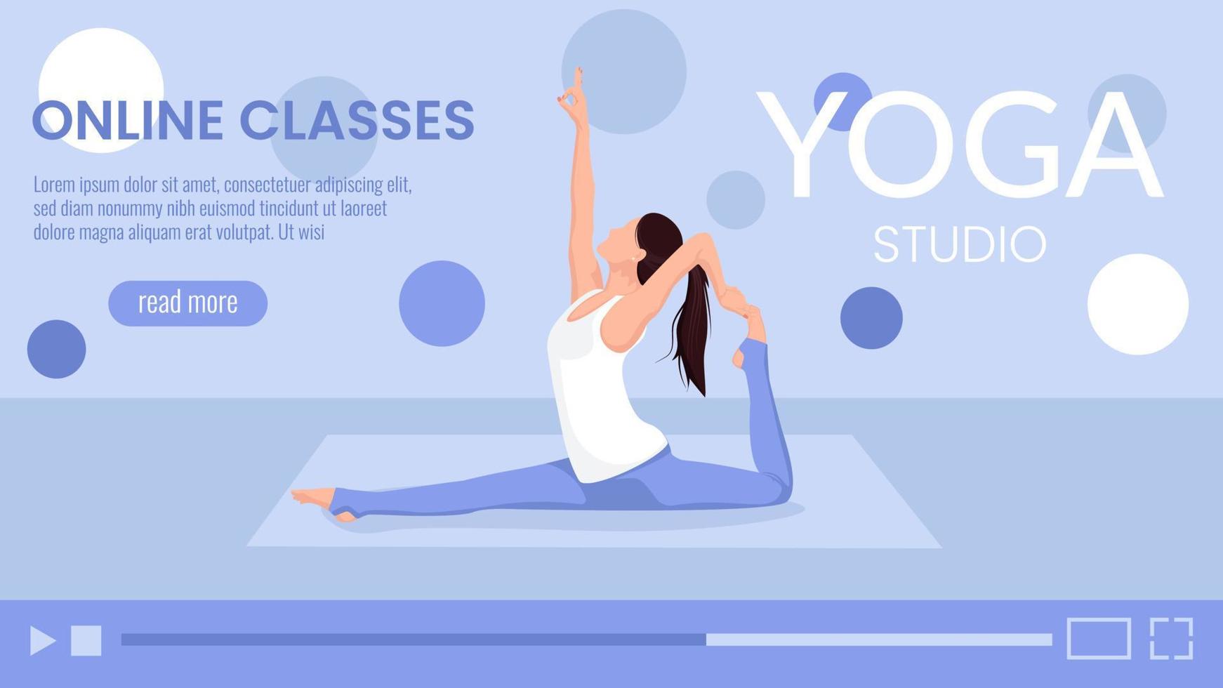 Online sport classes banner, web, landing page concept with woman doing exercises. vector