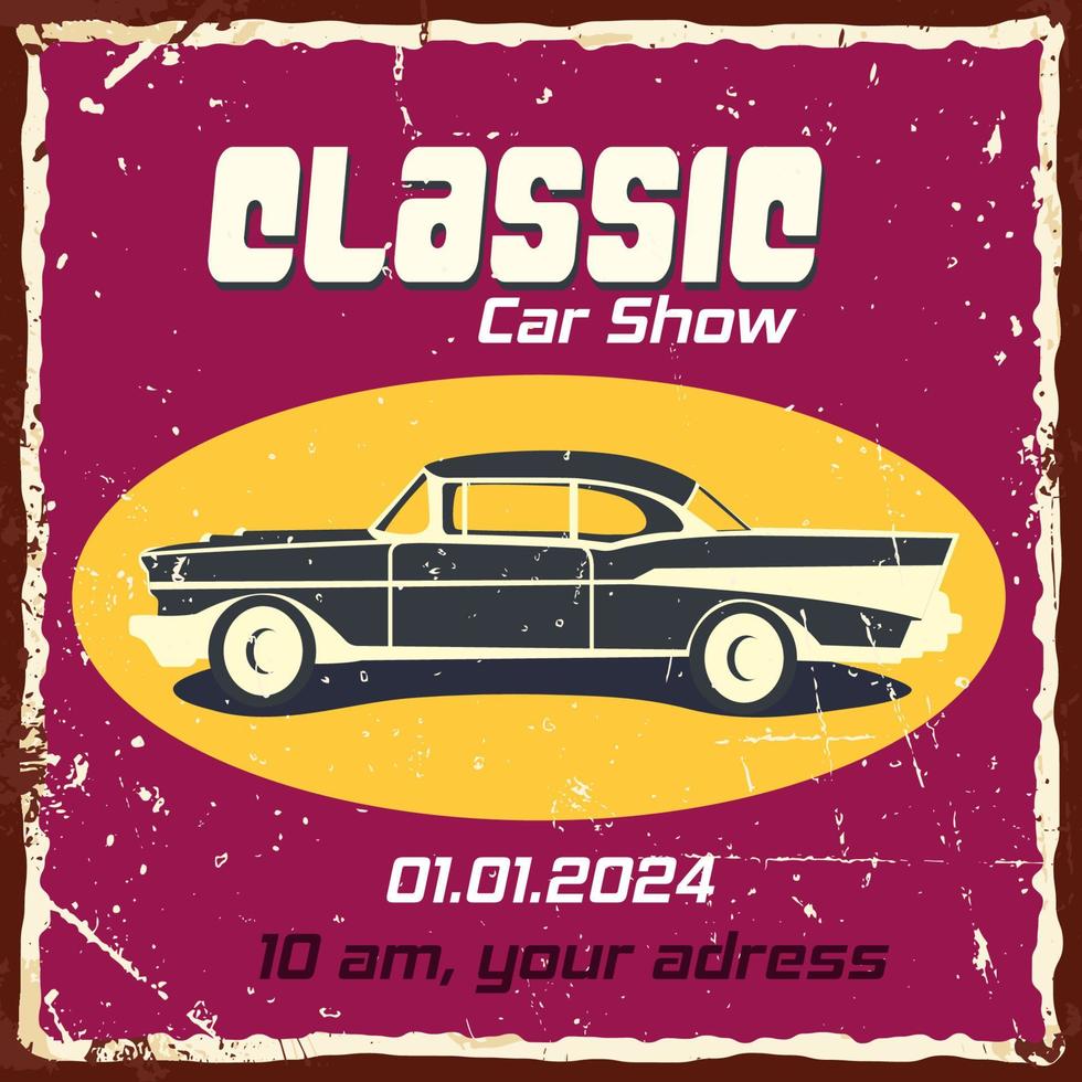 Classic car vintage poster. Retro car banner, flyer concept. vector