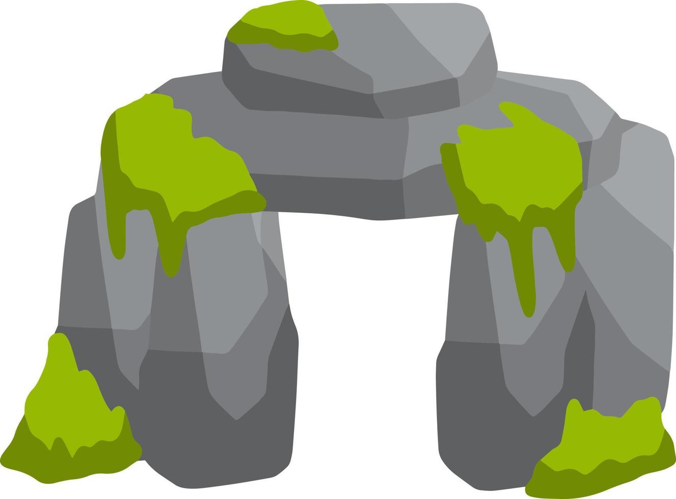 Stonehenge. English landmark. Structure is made of old stones. Historical place, block and boulders. Flat cartoon. Green moss and grass. Religious megalith of primitive man vector