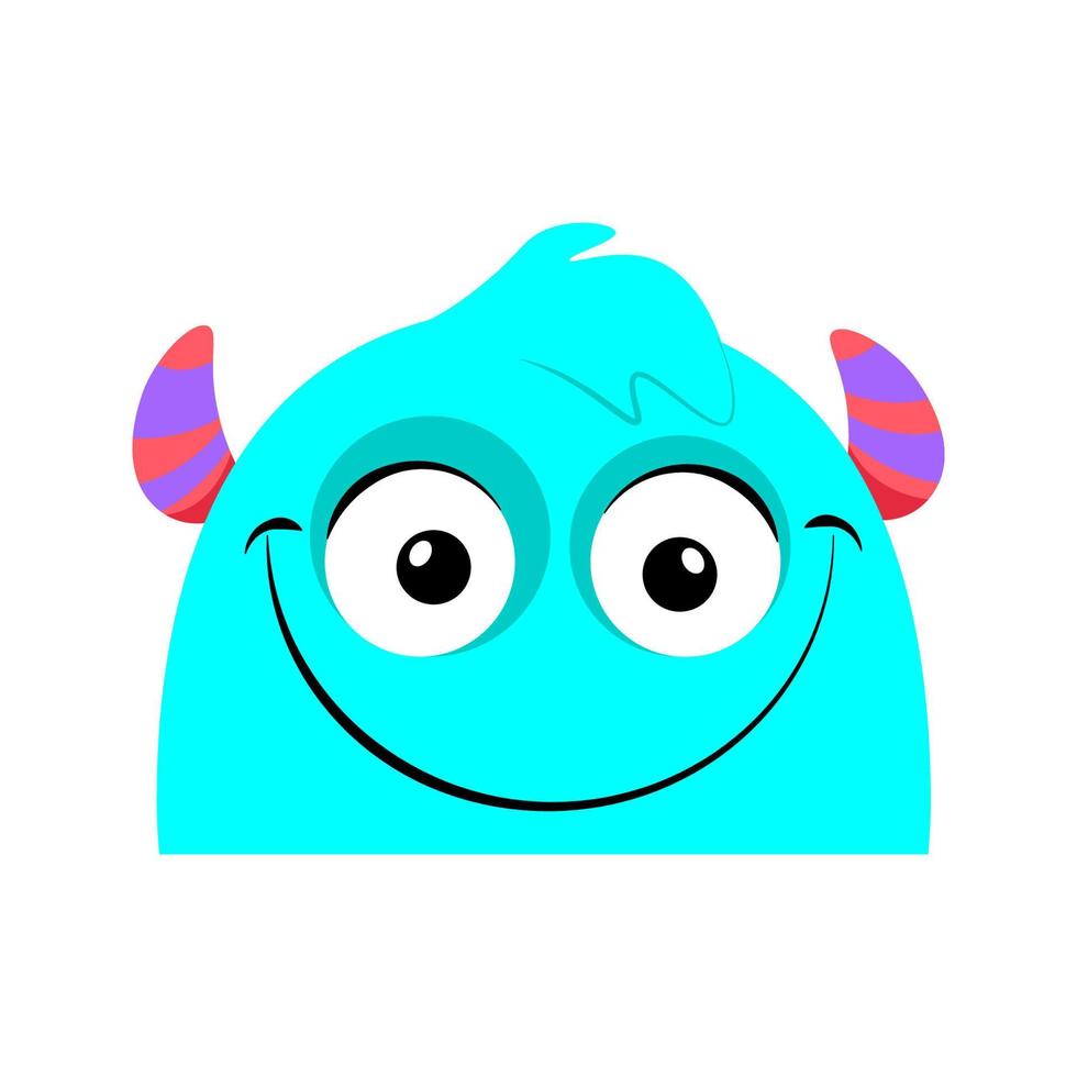 linda azul sonriente monstruo con cuernos vector