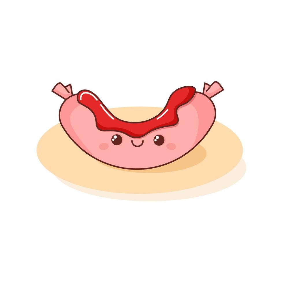 Cute pink kawaii sausage with ketchup vector