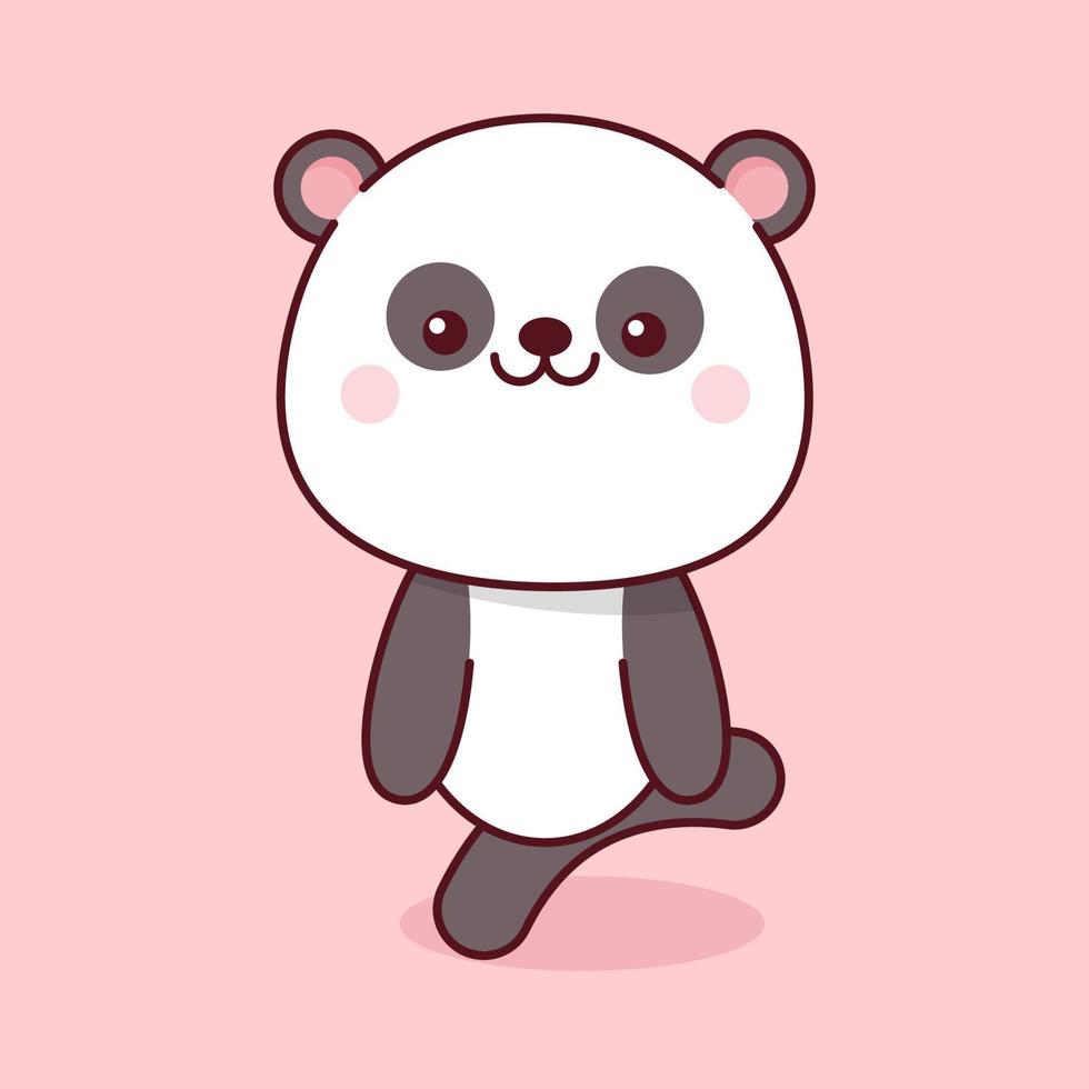 Cute kawaii panda on pink background vector