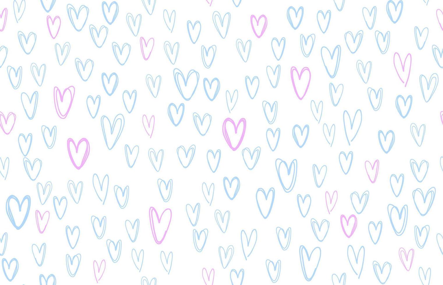 vector azul y rosado dibujado a mano corazones sin costura modelo. San Valentín día frontera
