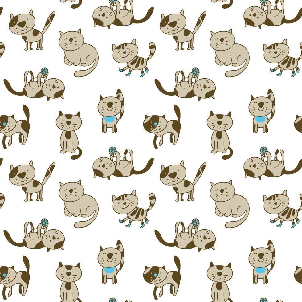 Vector pattern with funny hand drawn cats. Animals vector seamles background with adorable kitties.