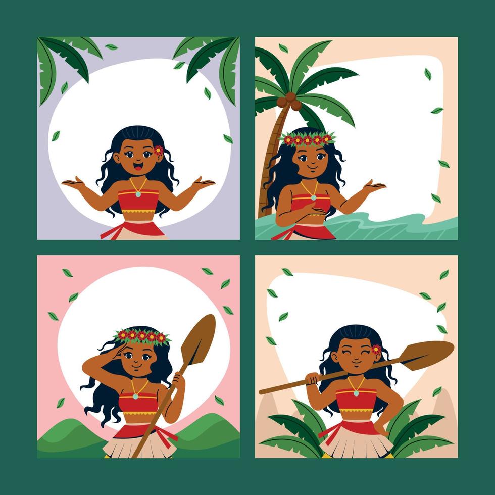 valiente hawaiano niña social medios de comunicación enviar modelo vector