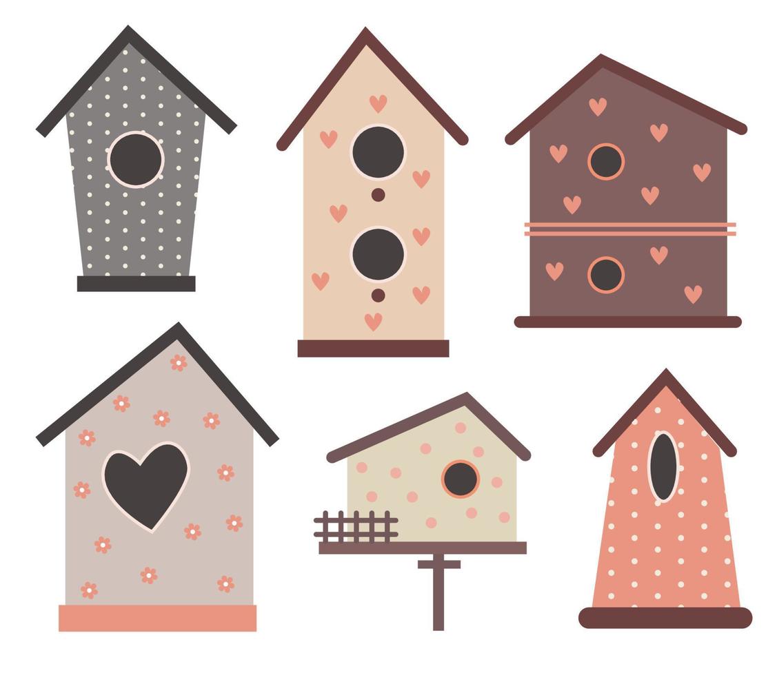 vector set of cute decorative bird houses for design