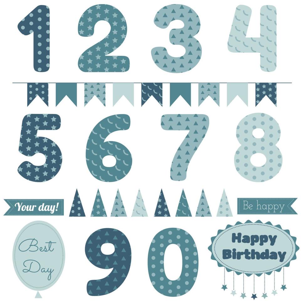 vector set for happy birthday for boy with numbers and text
