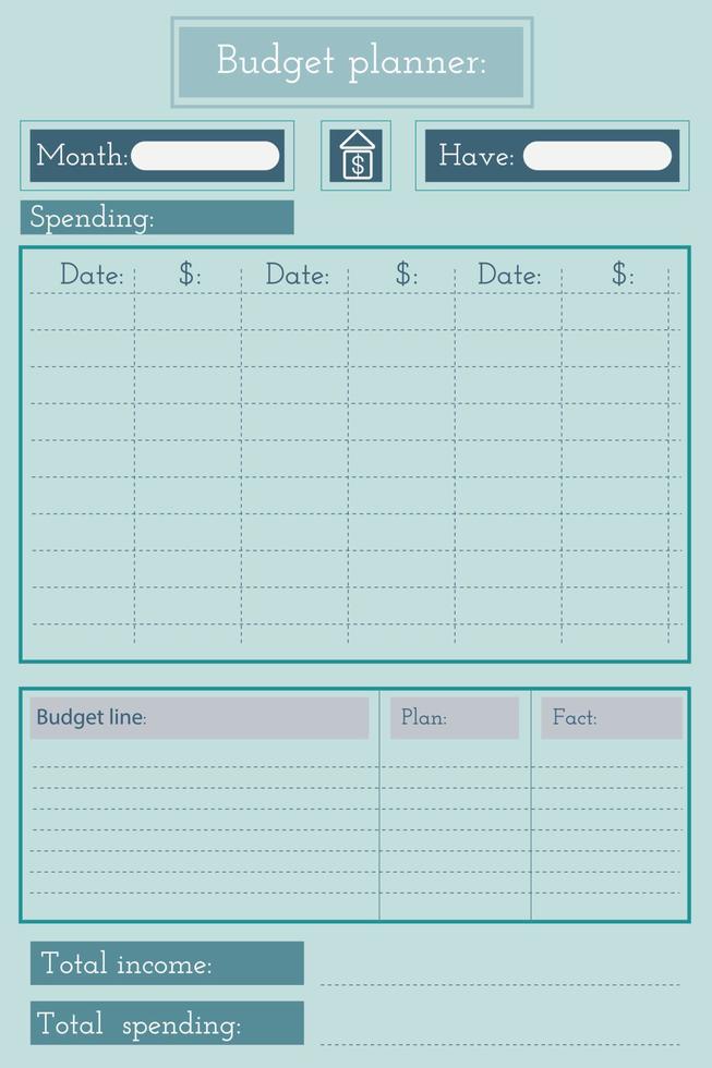 vector budget planner for one month in blue colors
