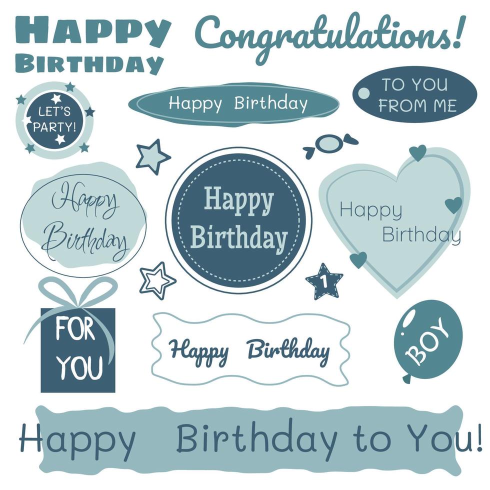 vector set of different frames with text happy birthday and design elements