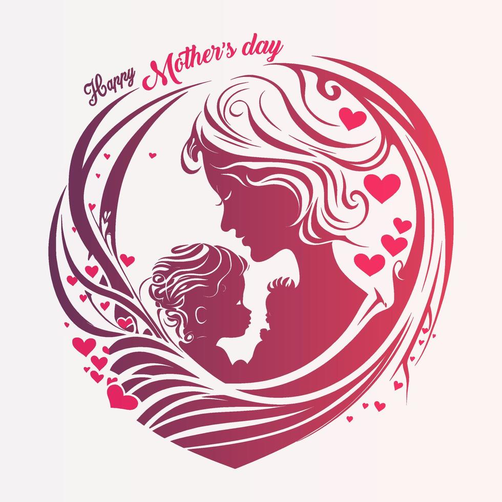 Mother and child hugging in heart shaped frame ornamental vector