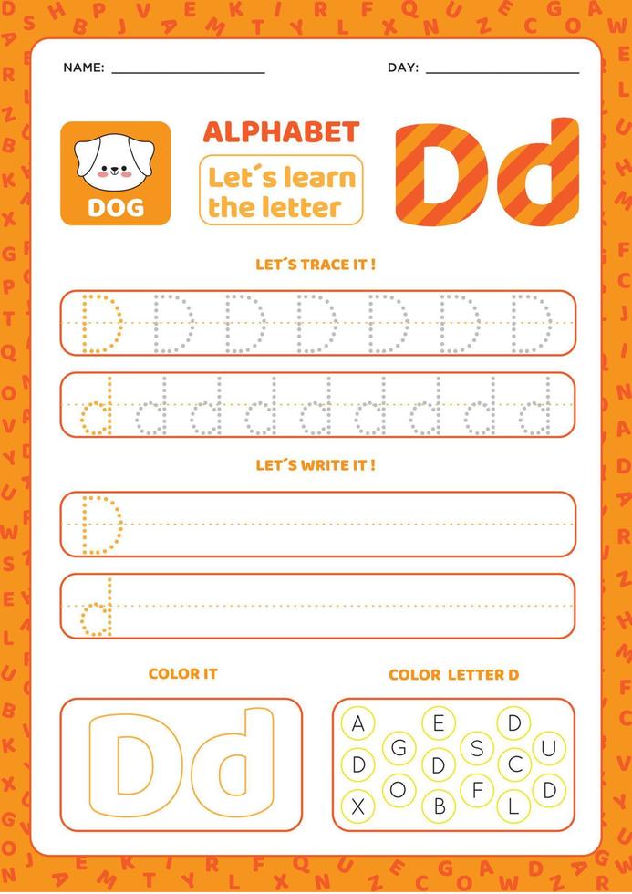 Writing practice letter D vector