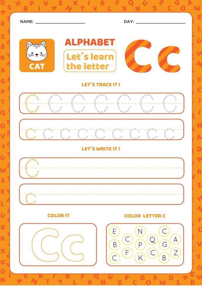 Writing practice letter C vector