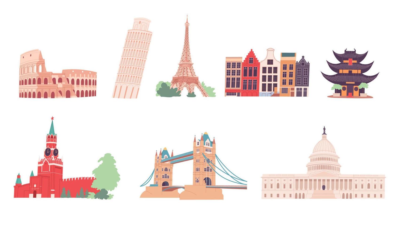 Architectural monuments famous tourist attractions and popular places vector