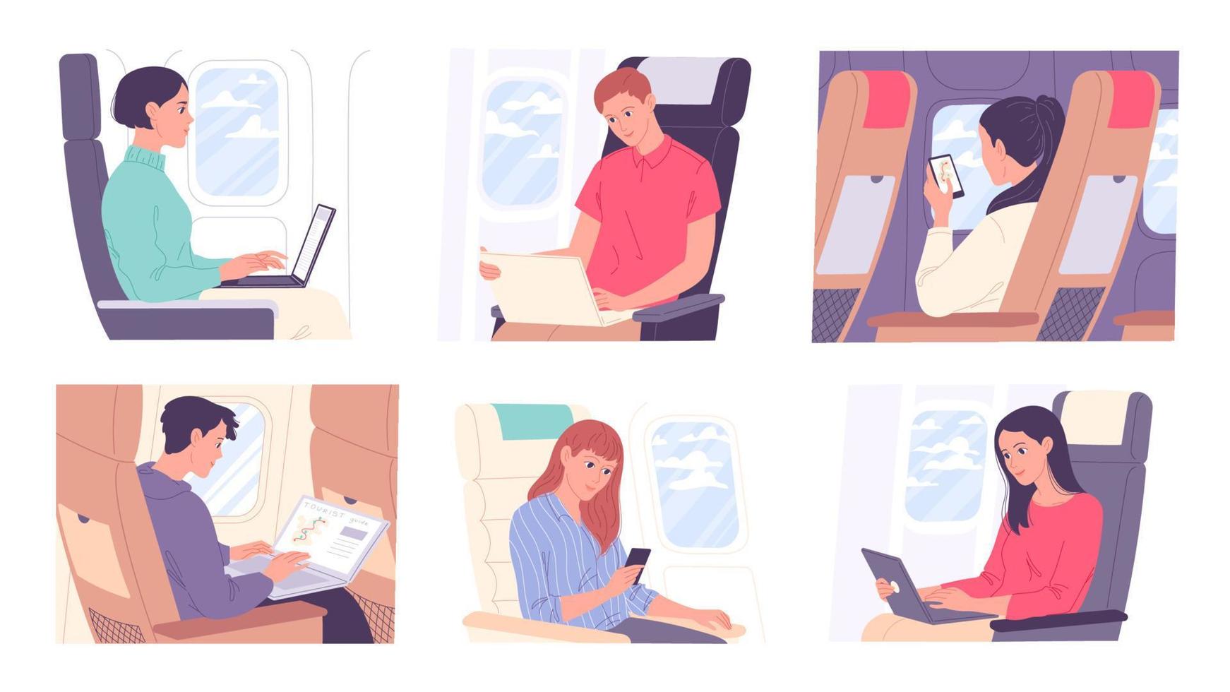 People working while traveling or flying. Business, Work, and Travel. vector