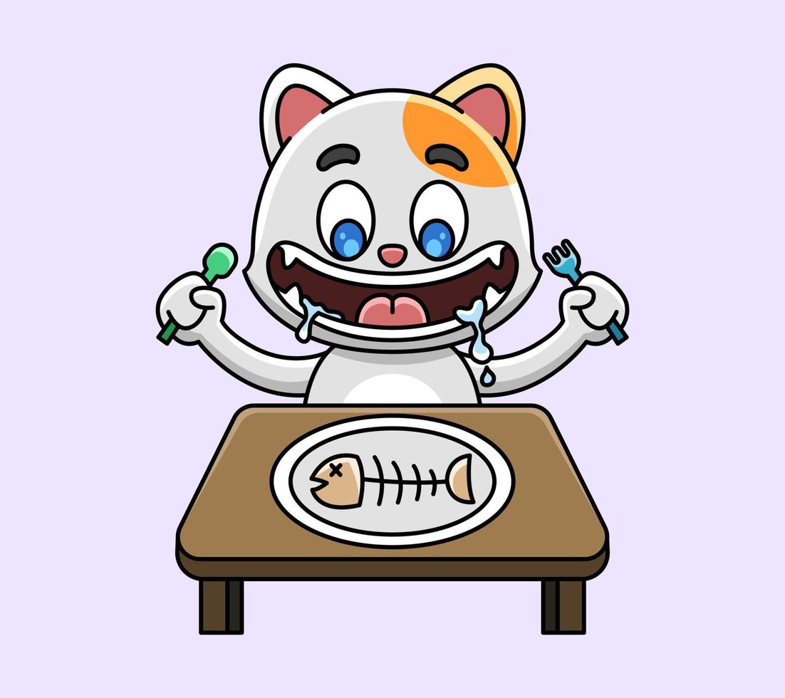 Hungry cat. Cute cat illustration. vector