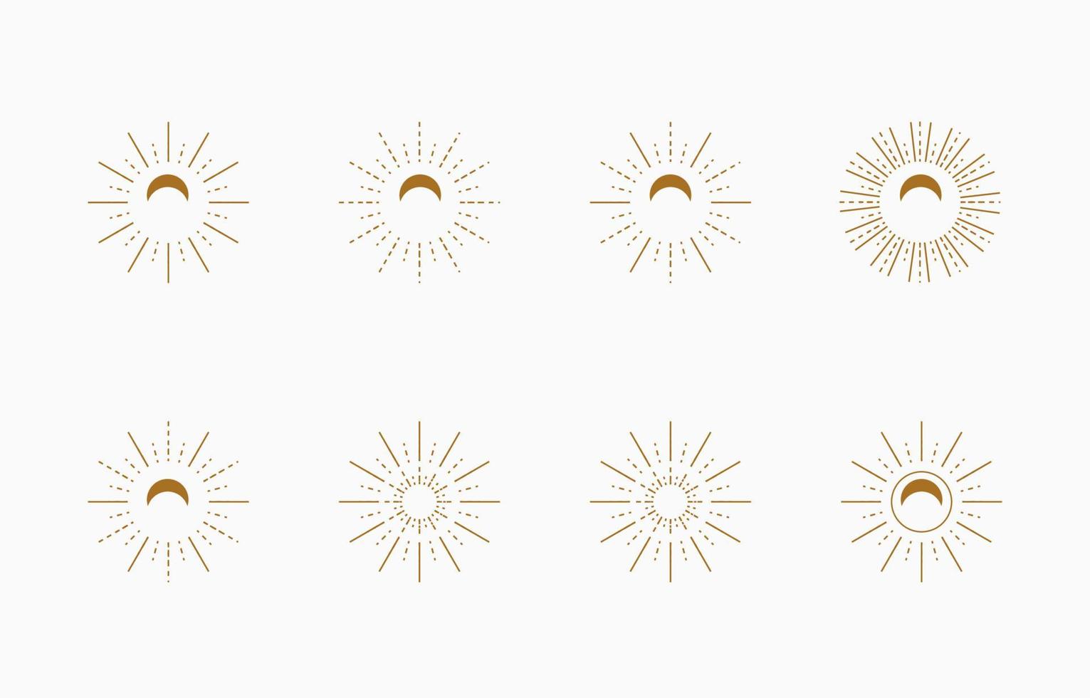 Collection of line design with sun.Editable vector illustration for website, sticker, tattoo,icon