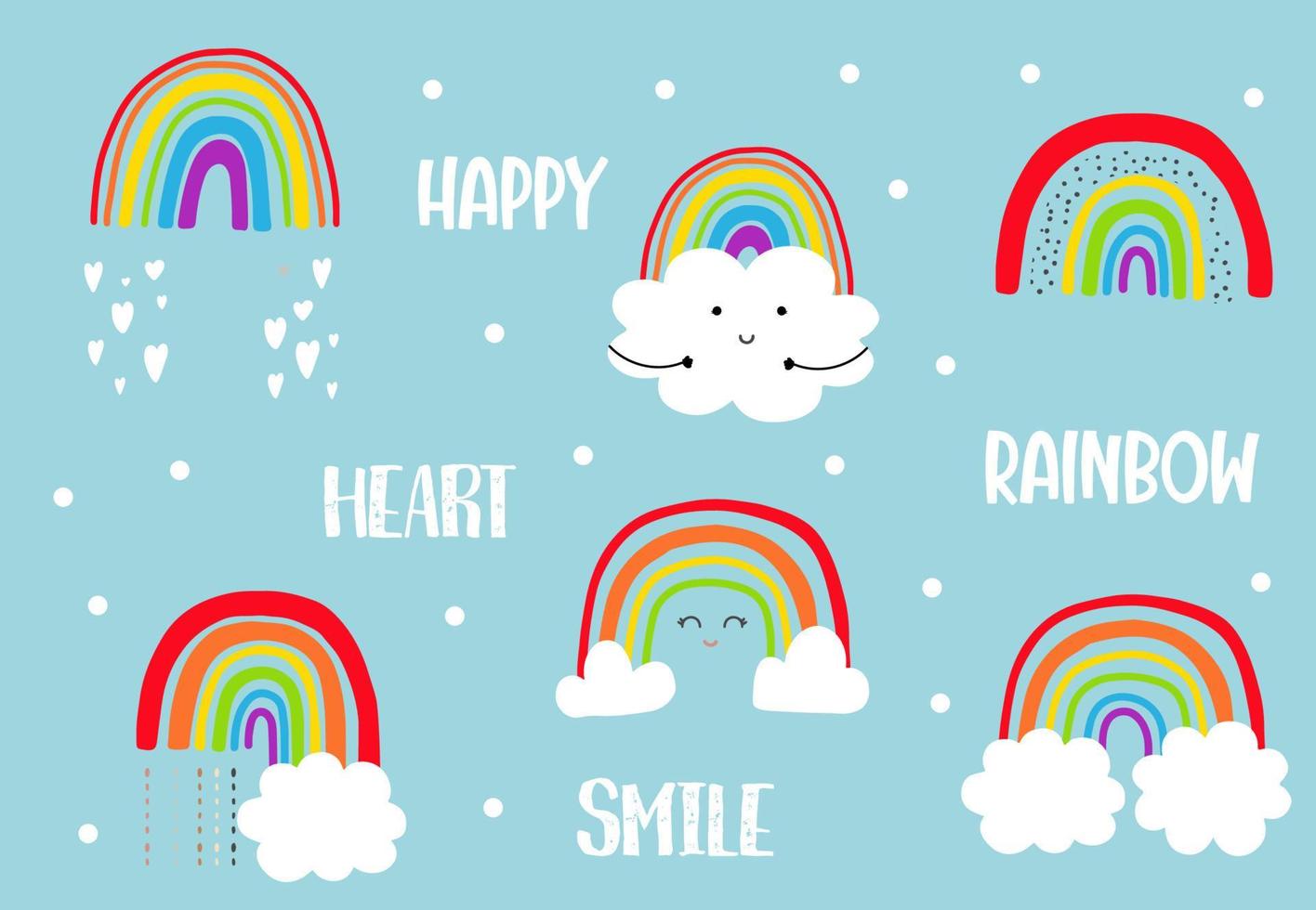 vivid rainbow set with cloud,snow illustration for sticker,postcard,birthday invitation.Editable element vector