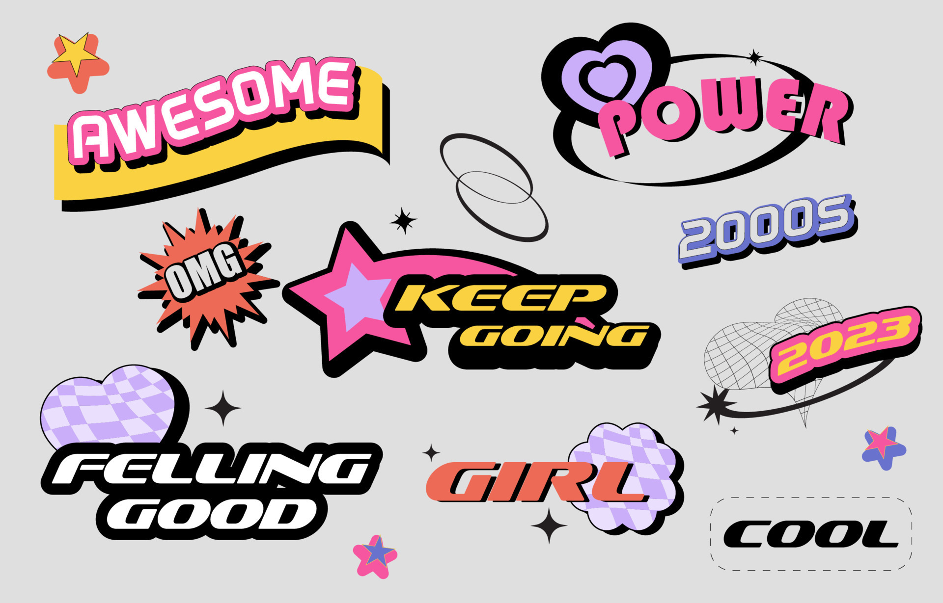 Premium Vector  Set of cool y2k stickers vector design trendy pop