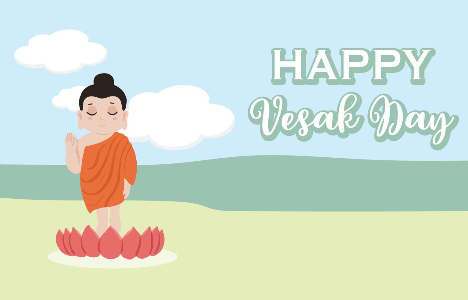 happy vesak day background with monk vector