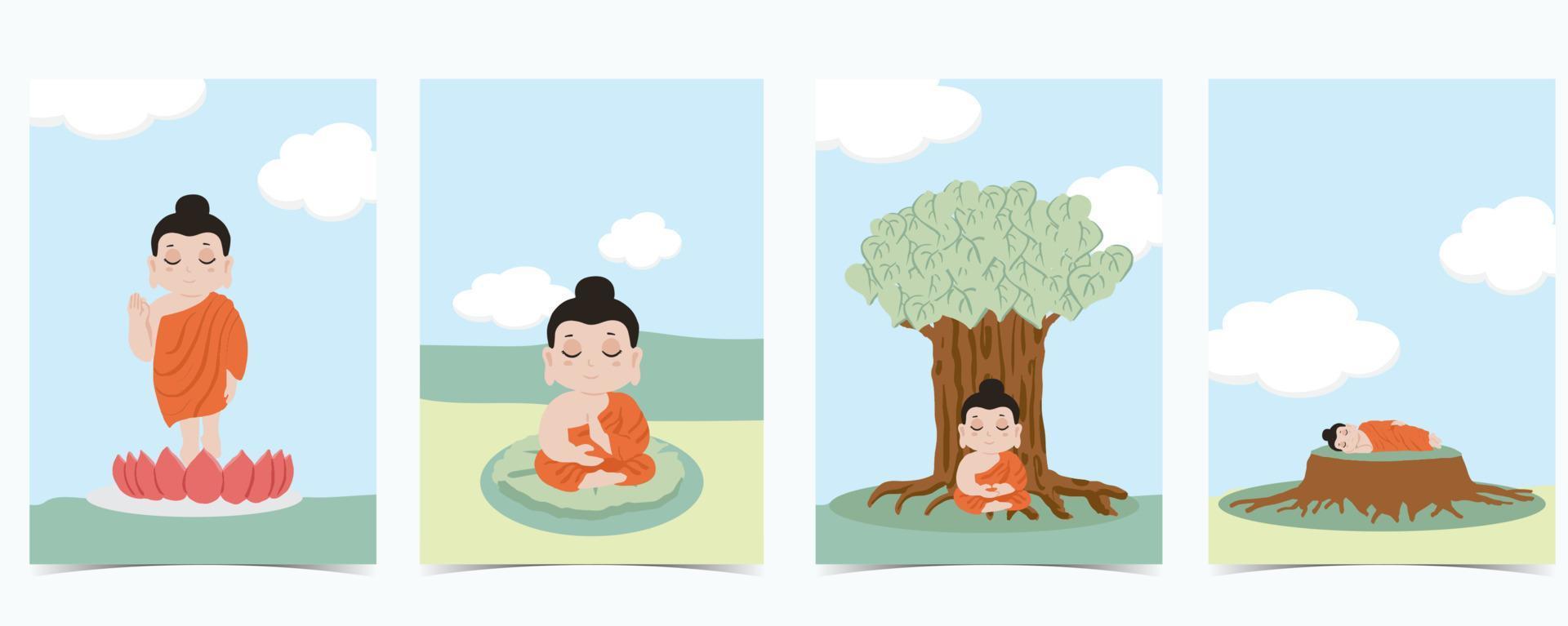 happy vesak day background with monk vector