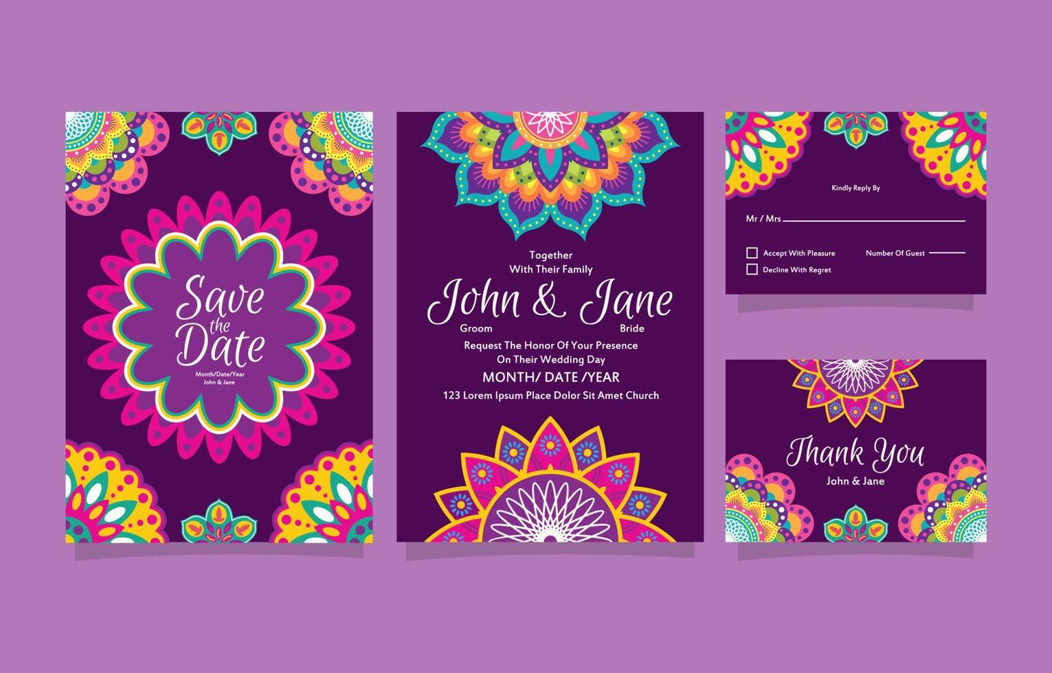 indio Boda invitación con mandala marco elemento modelo vector