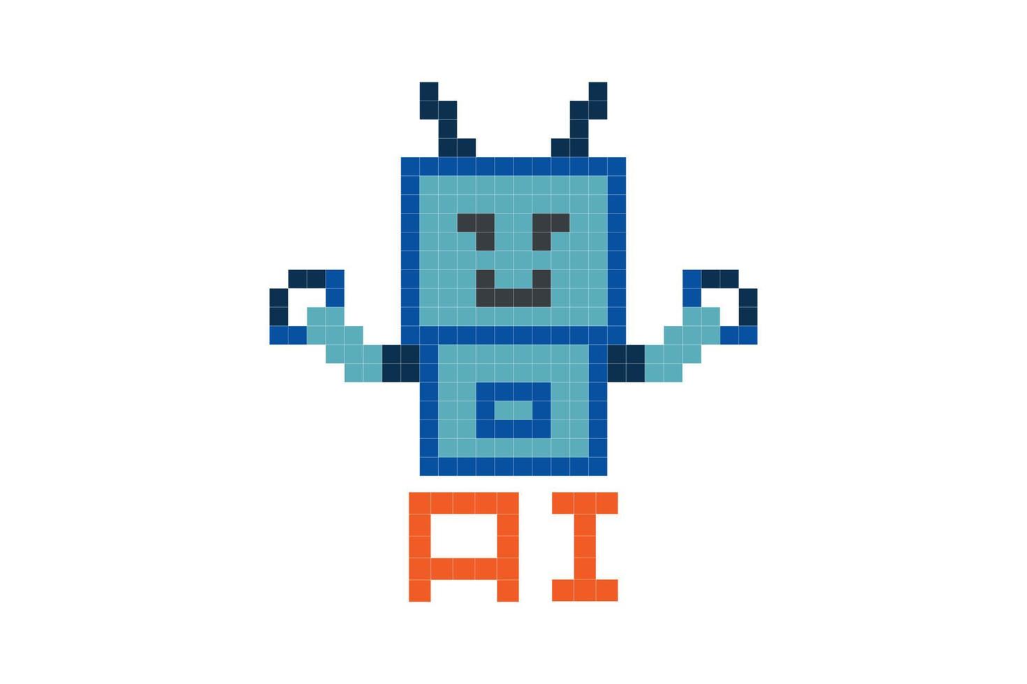 linda píxel dibujos animados 8 poco personaje robot o ai píxel cruzar puntada estilo lata charla aprender ai tecnología robot para educación calcular charla larva del moscardón vector. vector