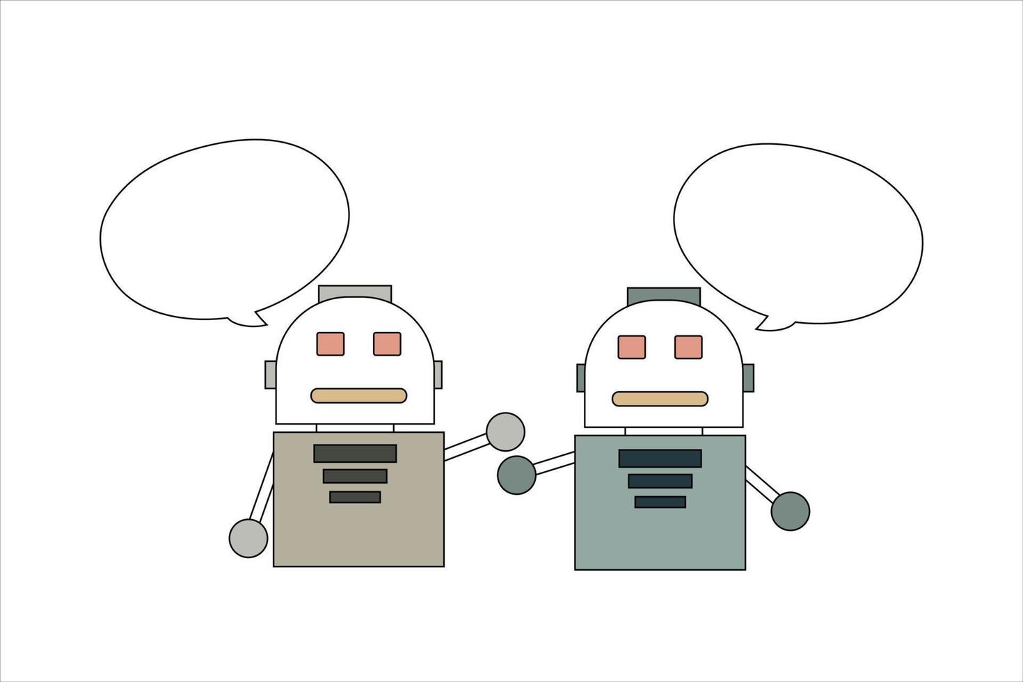Cute cartoon character robots or AI to learn or learning skill talk together with minimal style with chat box , For decoration presentation can input text drawing cartoon AI robot communication. vector