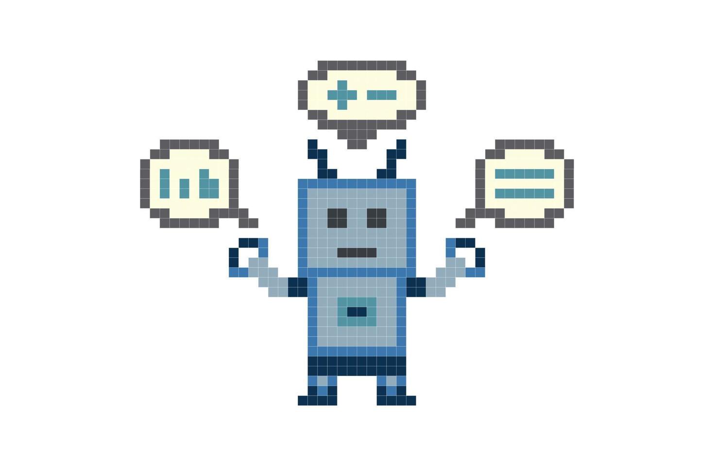 Cute pixel cartoon 8 bit character robot or AI pixel cross stitch style can chat learn AI technology robot for education calculate chat bot vector. vector