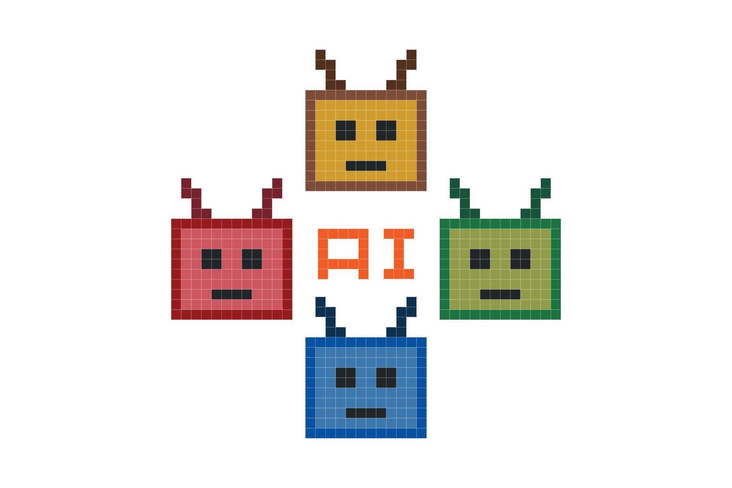 Cute pixel cartoon 8 bit character robot or AI pixel cross stitch style can chat learn AI technology robot for education calculate chat bot vector. vector