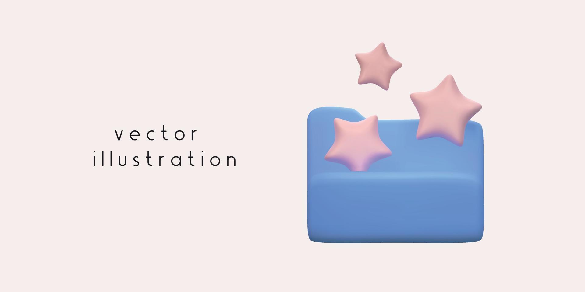 Open folder in plastic cartoon style with yellow stars vector