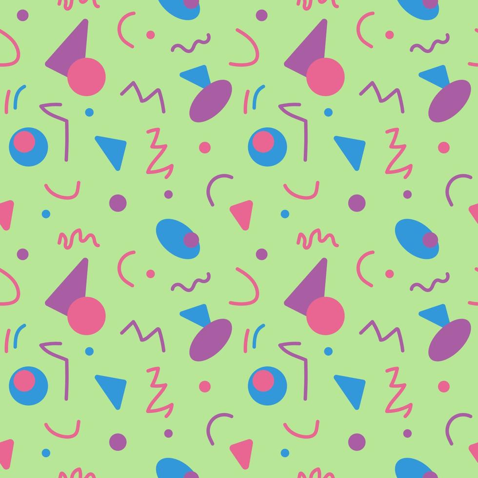 Seamless pattern squiggle scribble in 90s style. Fun colorful line doodle for kids. Minimalist abstract design with basic geometric shapes. Great for textile, fabric, wallpaper, wrapping, background vector