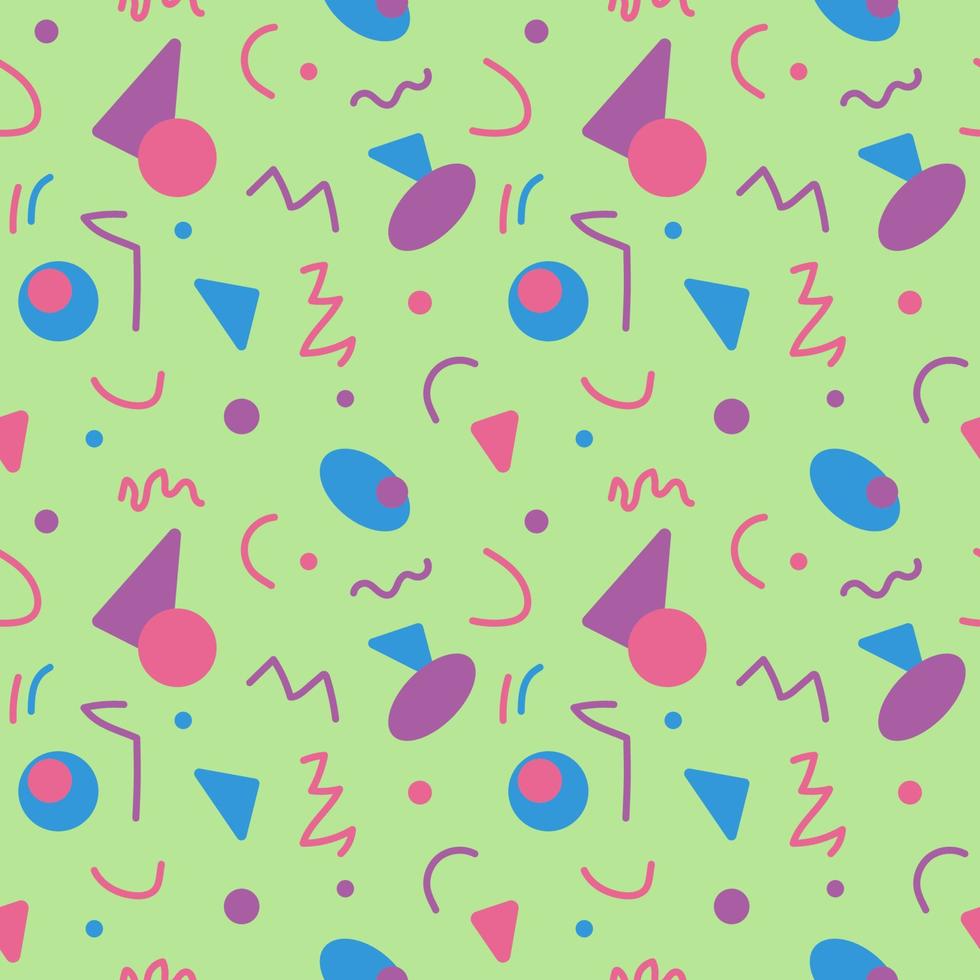 Seamless pattern squiggle scribble in 90s style. Fun colorful line doodle for kids. Minimalist abstract design with basic geometric shapes. Great for textile, fabric, wallpaper, wrapping, background vector