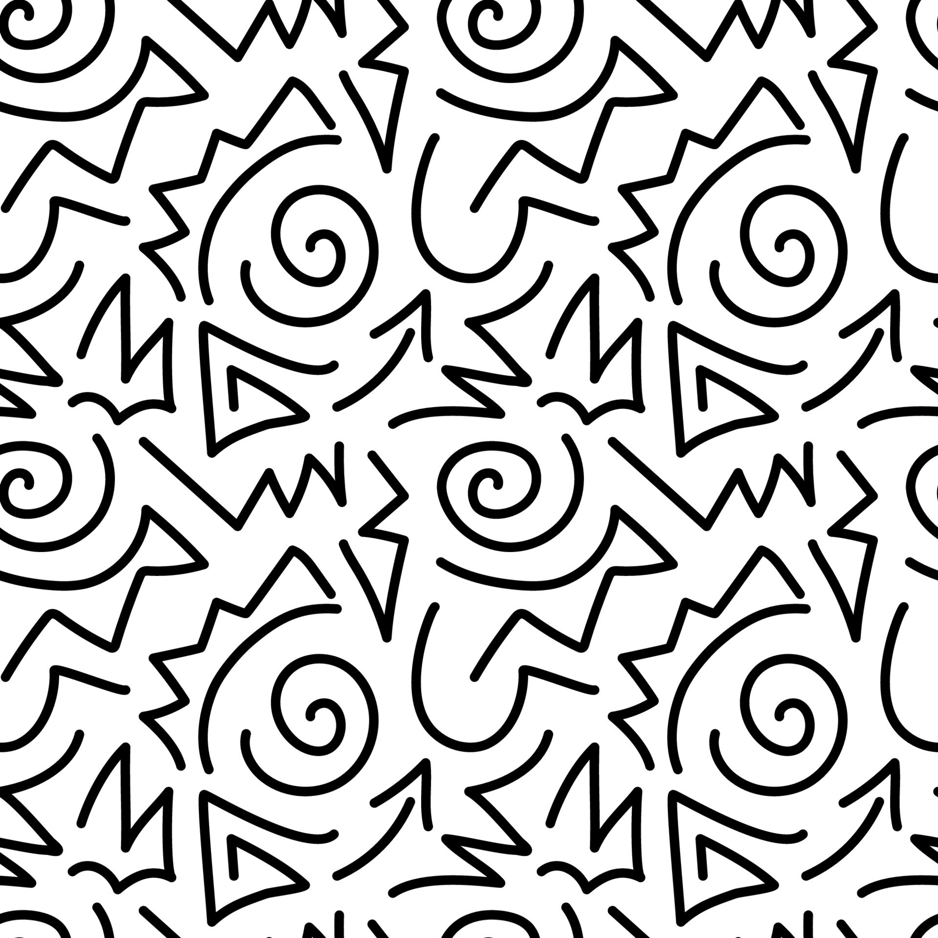 Phone wallpaper Memphis pattern, black & white doodle design