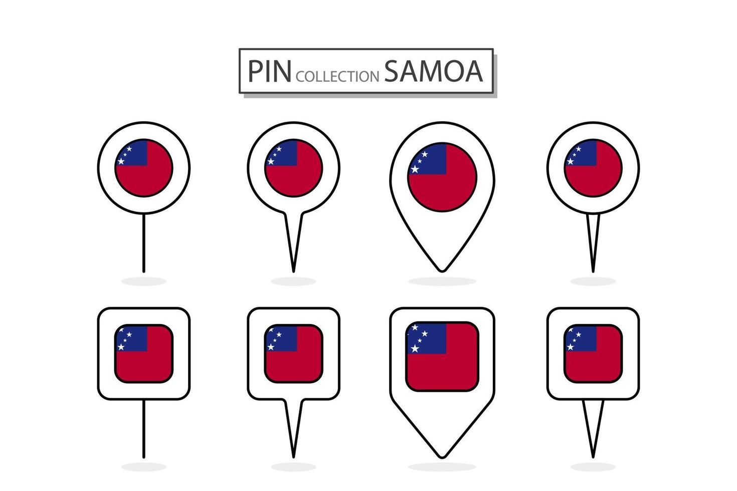 Set of flat pin Samoa flag  icon in diverse shapes flat pin icon Illustration Design. vector