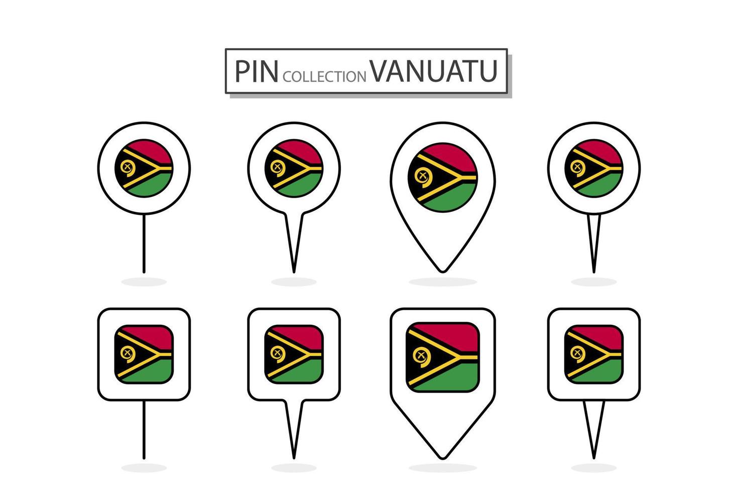 Set of flat pin Vanuatu flag  icon in diverse shapes flat pin icon Illustration Design. vector