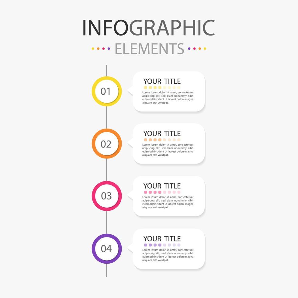 Four modern text box infographics elements flowchart design for use in business. Infographics elements with 4 colors. vector