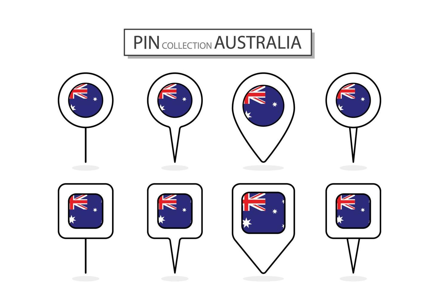 conjunto de plano alfiler Australia bandera icono en diverso formas plano alfiler icono ilustración diseño. vector