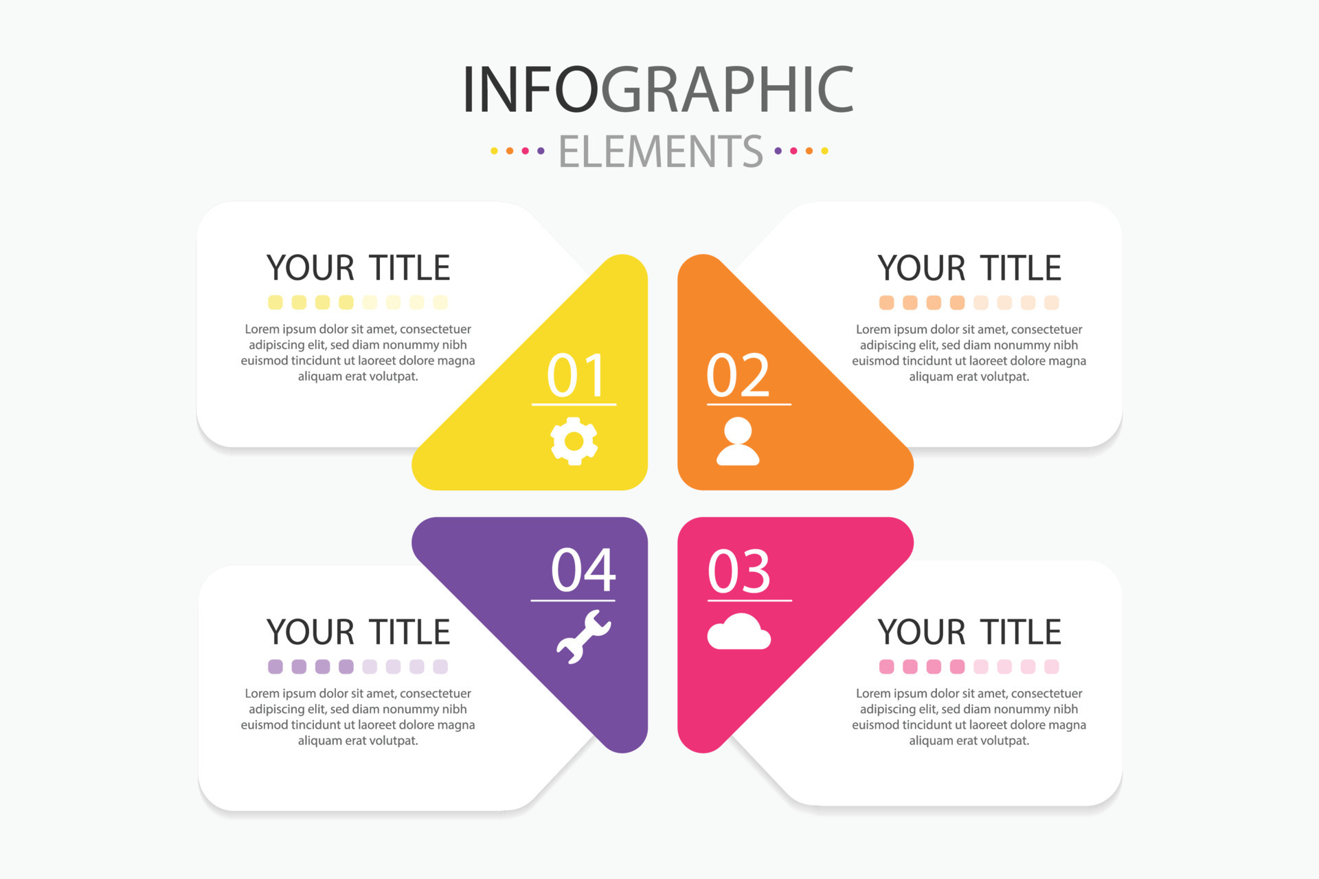 Modern 3d square text box with triangle 4 colors bullet infographics