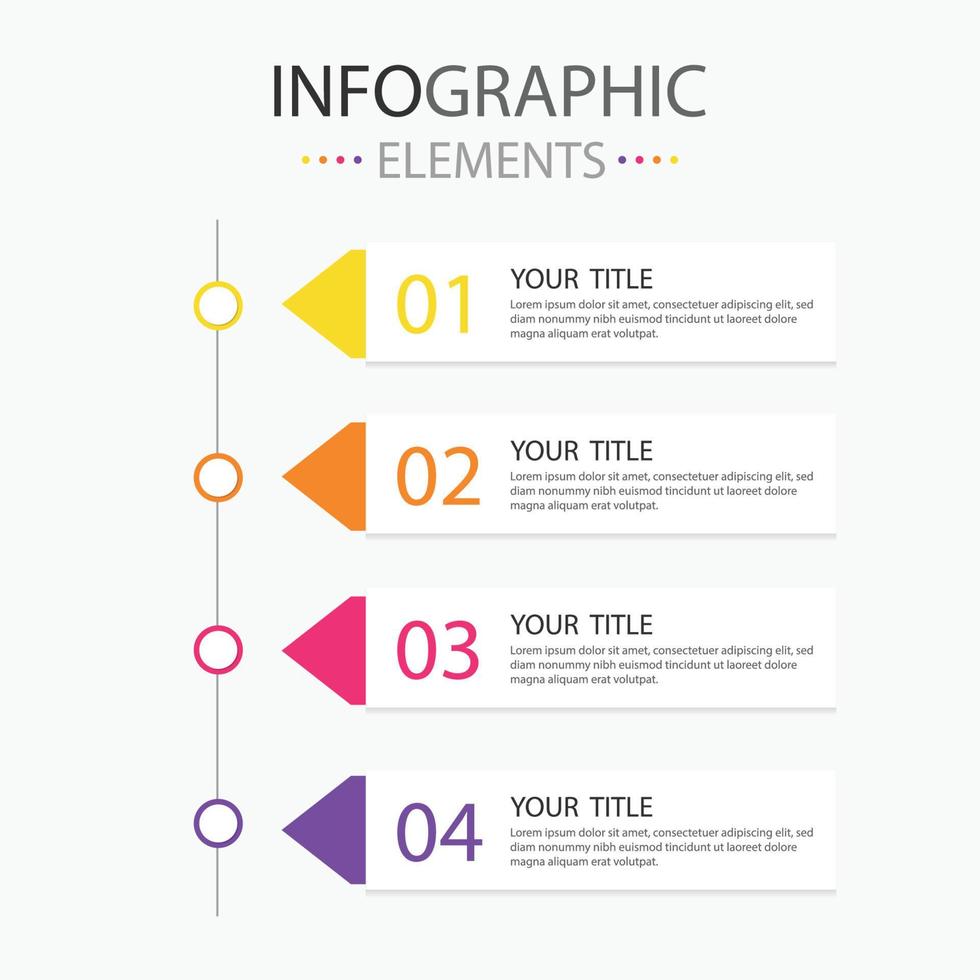 cuatro moderno texto caja infografia elementos flecha forma para utilizar en negocio, presente equipo trabajo etc. infografia elementos con 4 4 colores. vector