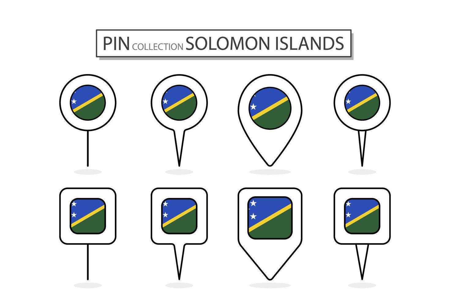 Set of flat pin Solomon Islands flag  icon in diverse shapes flat pin icon Illustration Design. vector