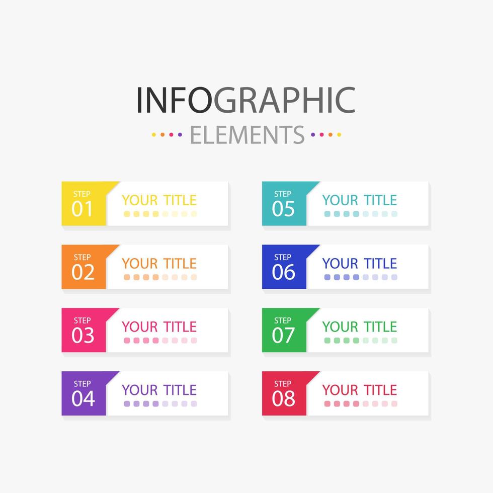 Set of modern text box infographics elements 3d horizontal for use in business. Infographics elements with 8 colors. vector