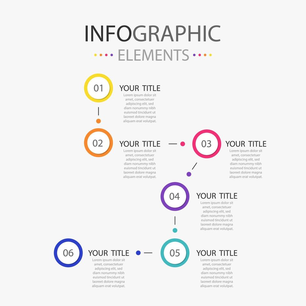 Set of modern text box infographics elements circle shape for use in business. Infographics elements with 6 colors. vector