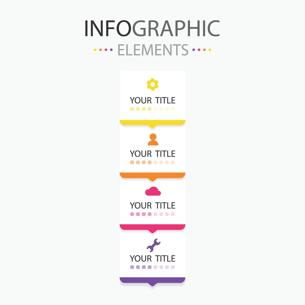 Modern infographics design options banner. Square bullet info element down style with 4 colors. vector