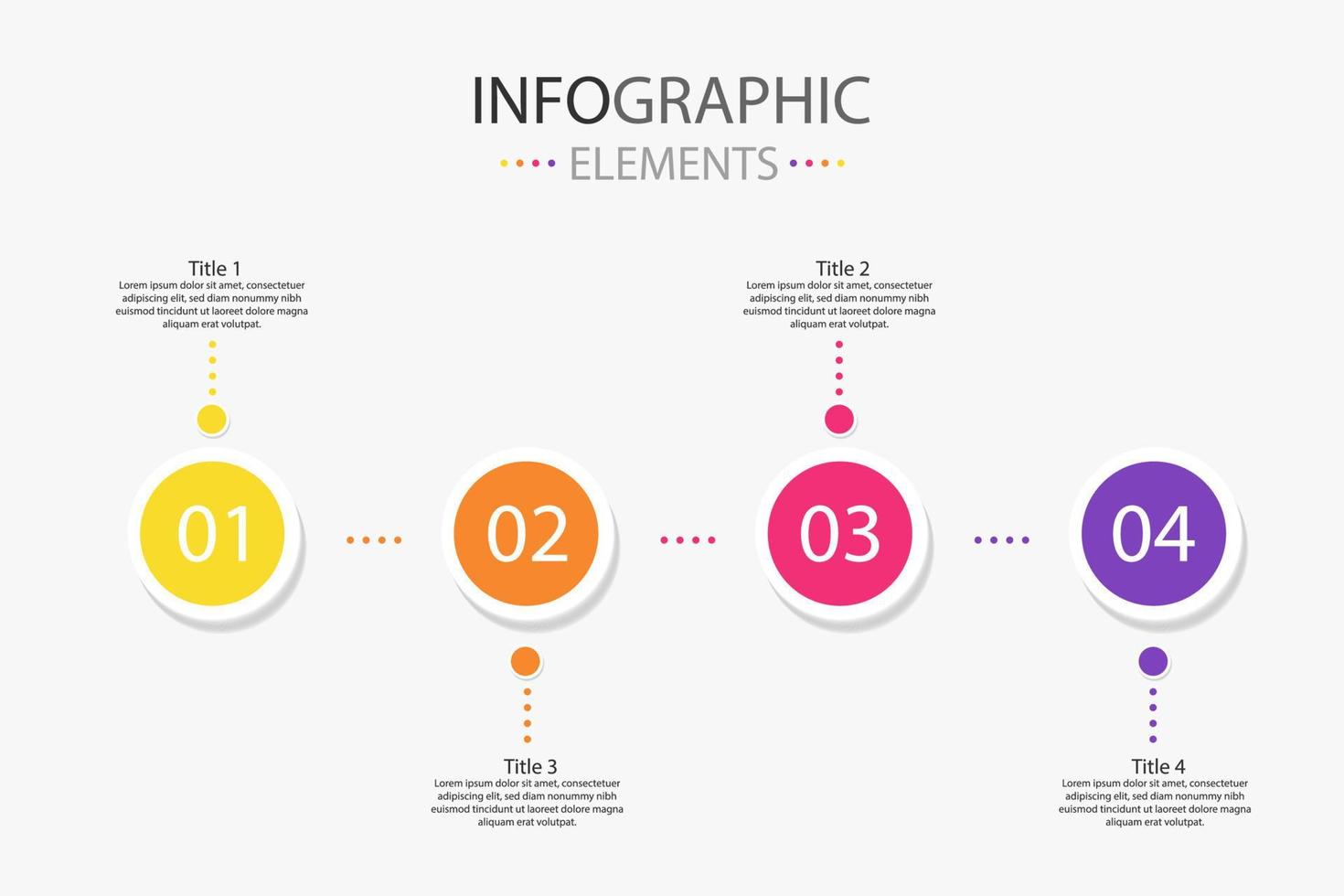 Four modern text box infographics elements circle shape for use in business, present team work etc. Infographics elements with 4 colors. vector